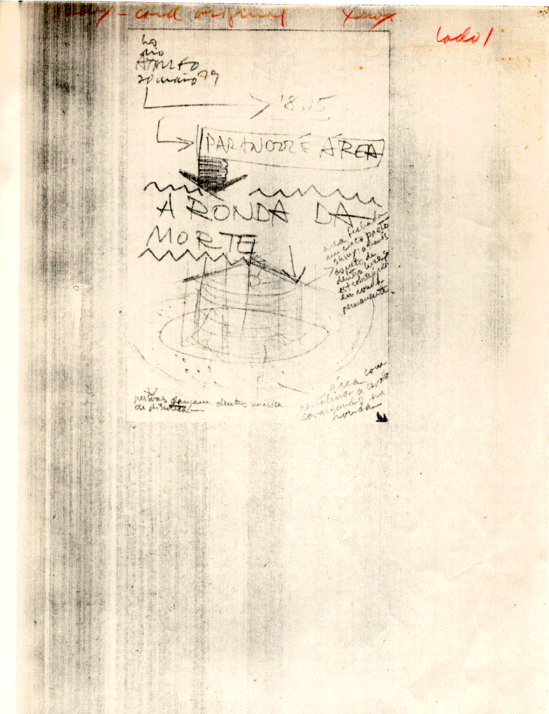 Hélio Oiticica, esquema para o projeto do [draft for the project] <i>Parangolé-área: A ronda da morte</i> [The Death Watch], 1979