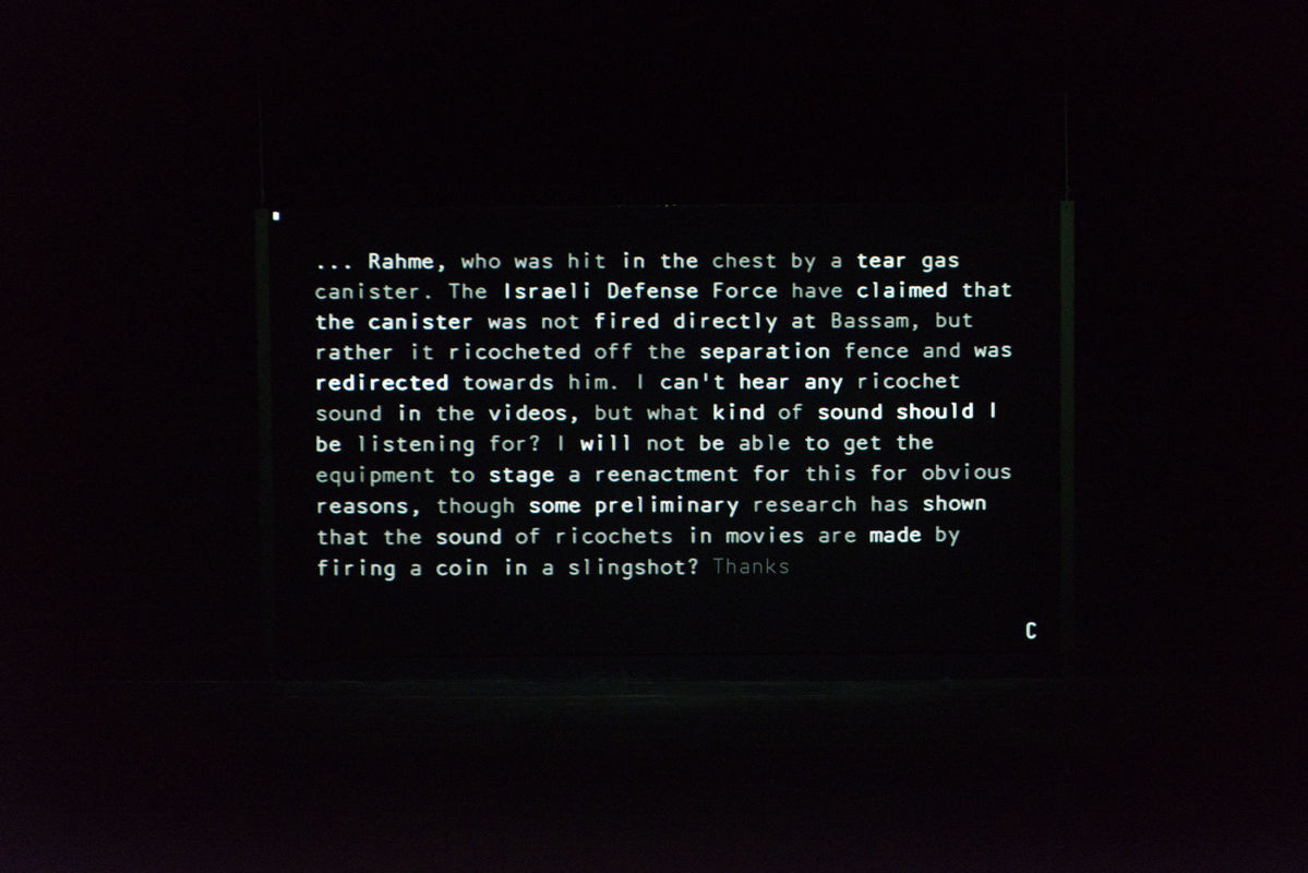 Vista da vídeo- instalação [view of the video-installation] <i>After SFX</i> [Pós-efeitos sonoros] (2018), de [by] Lawrence Abu Hamdan, na 34ª Bienal de São Paulo.   © Levi Fanan / Fundação Bienal de São Paulo