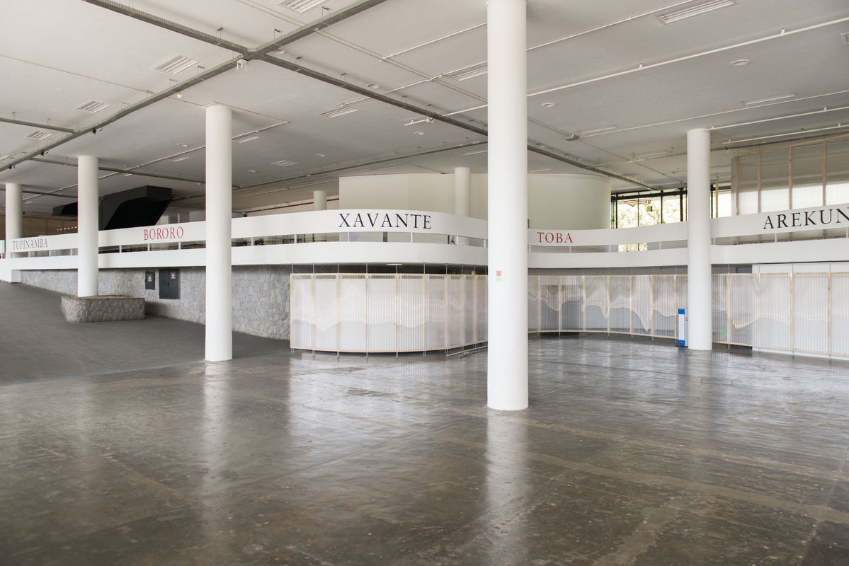 Vista da obra [view of the artwork] <i>Monument for the Native Societies of South America</i> [Monumento às Sociedades Nativas da América do Sul] (1978-1982), de [by] Lothar Baumgarten, na [at the] 34ª Bienal de São Paulo.  © Levi Fanan / Fundação Bienal de São Paulo